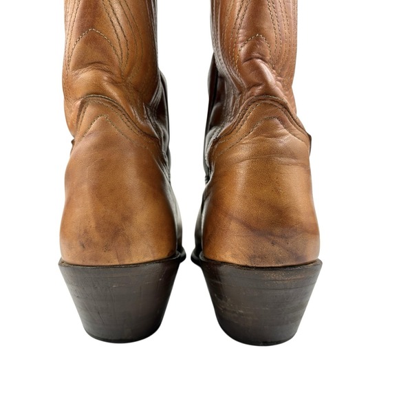 Vintage Frye Cowboy Boots Men's 9D Tan Leather Western Flame Stitch USA Made - Picture 9 of 16